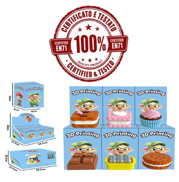 3D PRINTED LUCKY BOX (Cakes) – Magic Click – Personaggini in PLA 7cm In Blind Box (15x12x12cm) In espo da 6pz 6ass…x6…x336